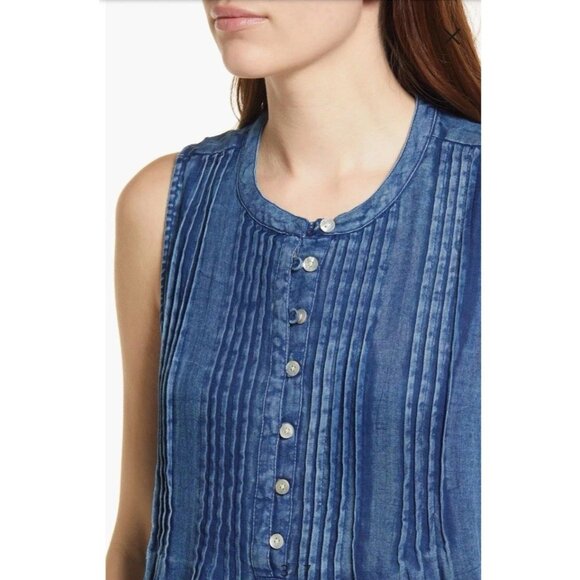 Faherty Isha Sleeveless Organic Cotton Dress Navy Size Ex Small Sleeveless NWT - Picture 3 of 16